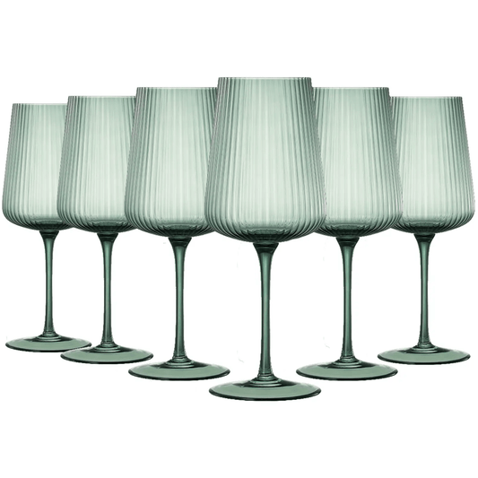 Tonal Ribbed Stemmed Wine Glassware, Set of 6 from PriceLows™