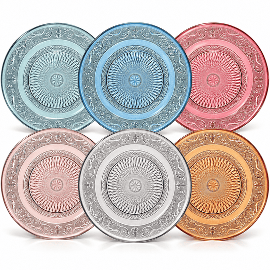 Tonal Vintage Glass Plate Set | Set Of 6