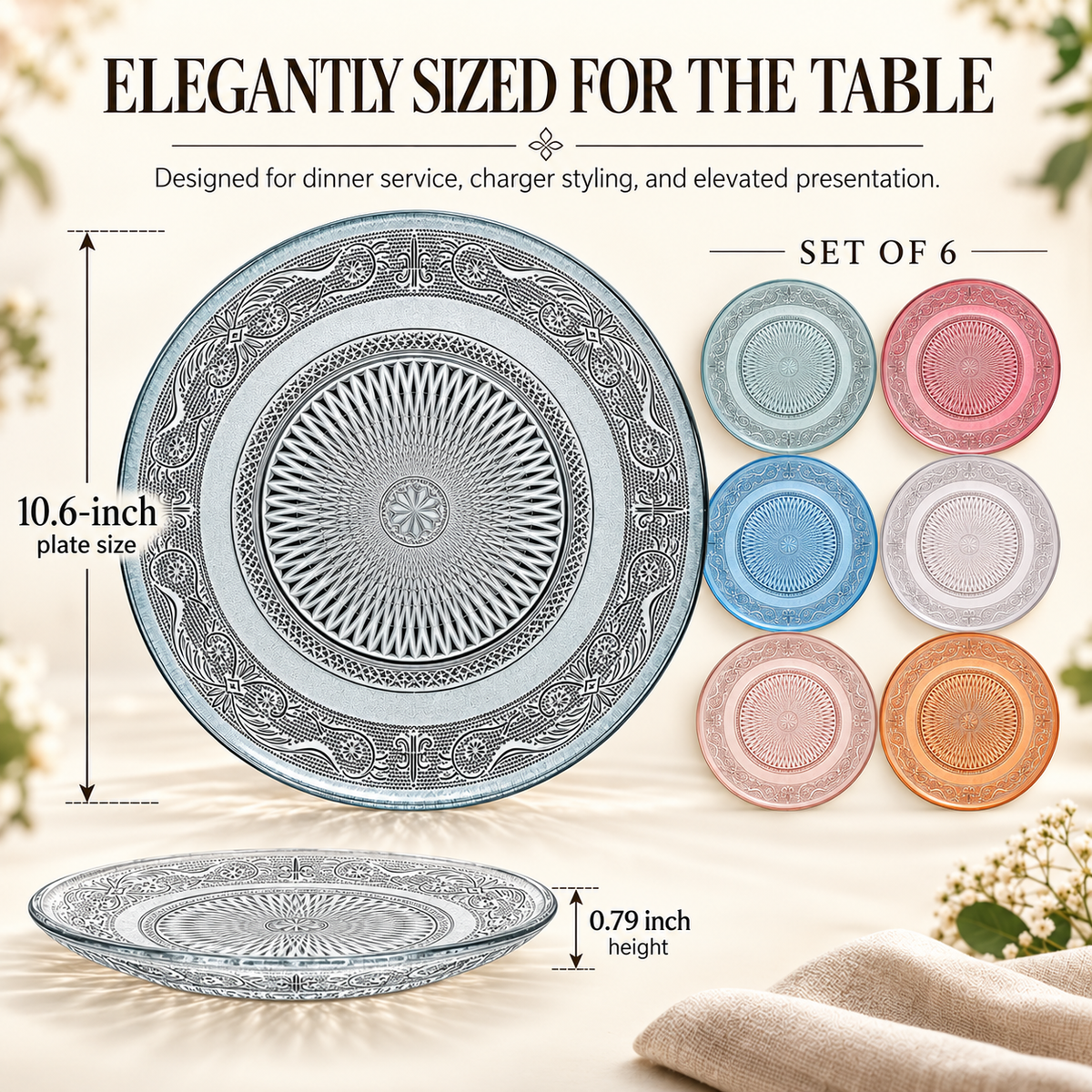 Tonal Vintage Glass Plate Set | Set Of 6