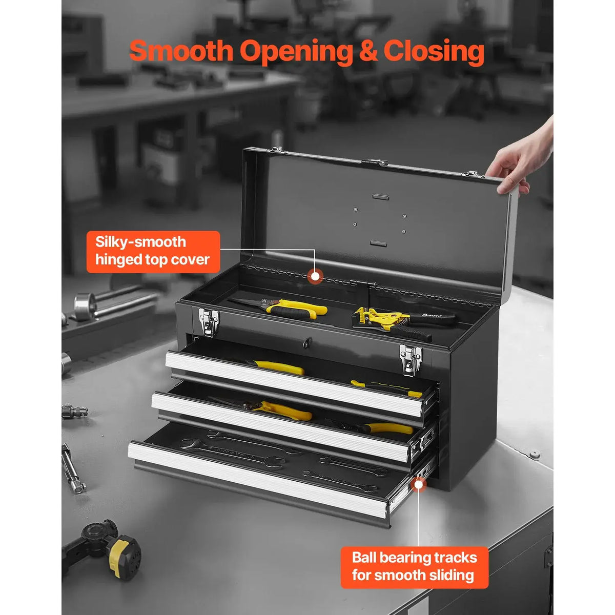 SucceBuy 20in 3-Drawer Metal Tool Box Black/Red Tool Chest with EVA Liners Multifunction Tool Organizer for Garage & Workshop from PriceLows™