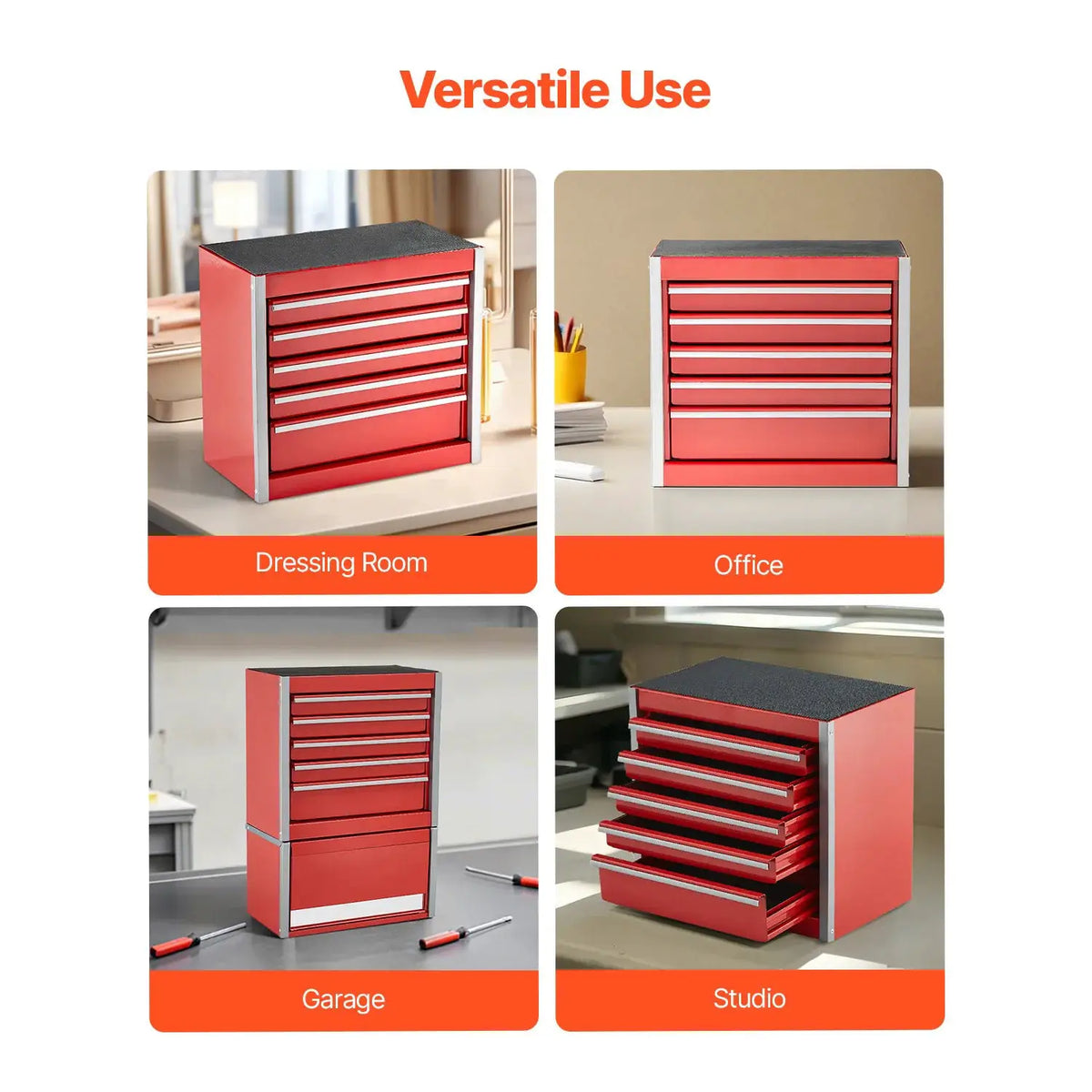 SucceBuy 5-Drawer 8.6in Metal Tool Box Red/Black Portable Small Tool Chest with PP Feet Pads for Garage Workshop Tools Storage from PriceLows™