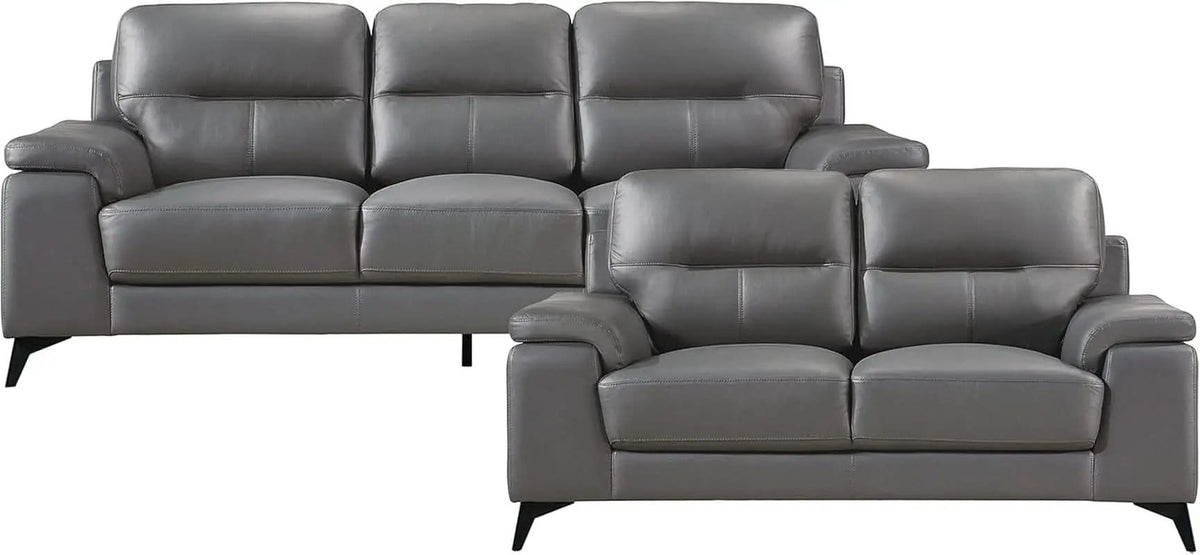 Top Grain Leather Two Piece Living Room Sofa Set Dark Gray from PriceLows™