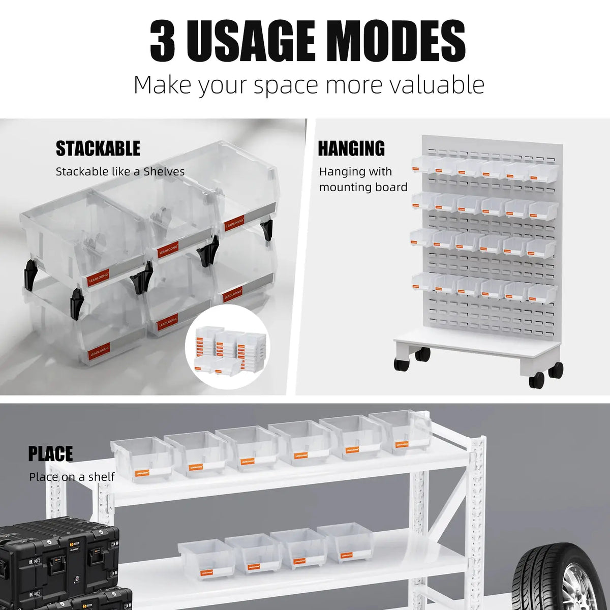 LEADLOONG Transparent Parts Bin 6/24pcs 13.5x10.5x7.6cm/5x4*3inch Classified Storage Box In Maintenance Workshop Garage Tool Bin from PriceLows™