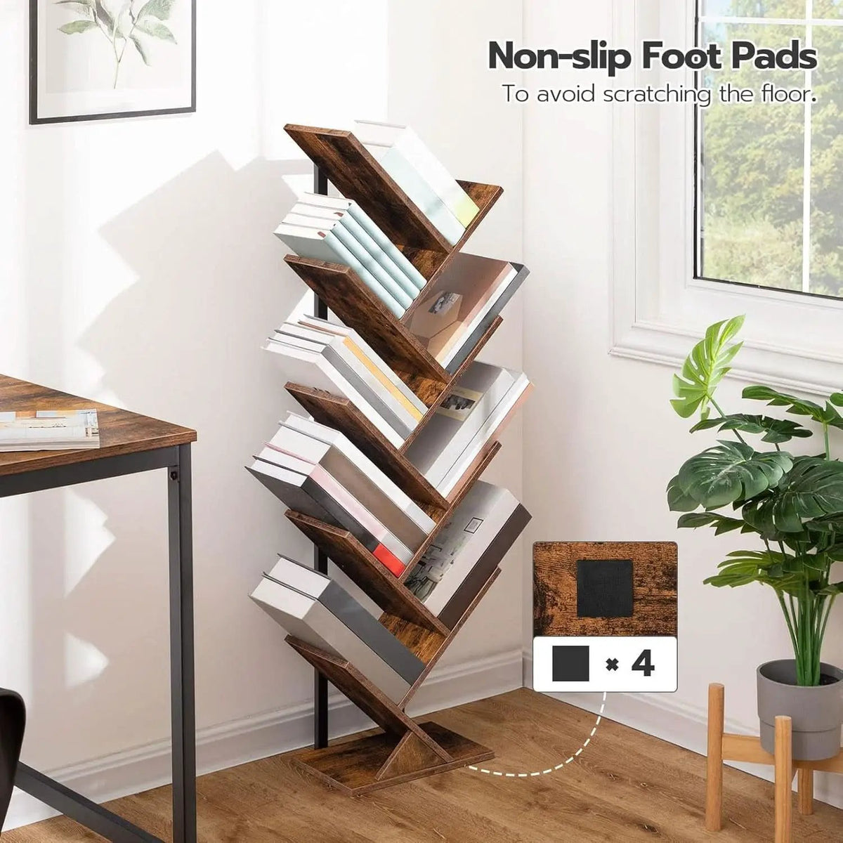 Tree Bookshelf 9 Tier Rustic Brown Living Room Bookcase from PriceLows™