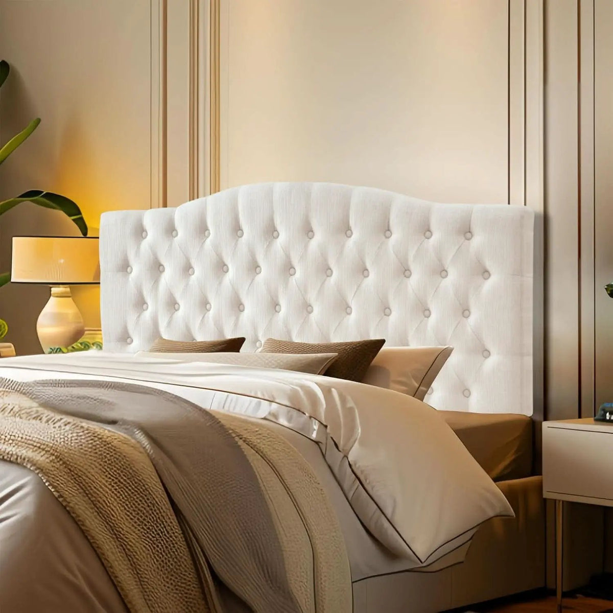 Tufted Linen Upholstered Headboard for Queen Full Beds from PriceLows™