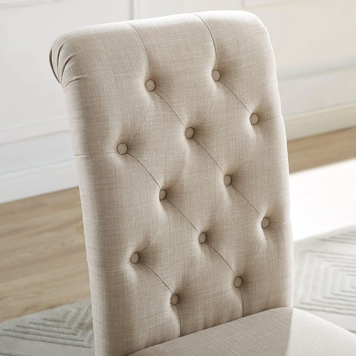 Tufted Solid Wood Dining Chairs Tan Set Of 2 Modern from PriceLows™