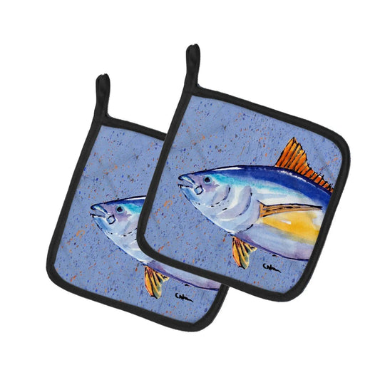 Pot Holder Set of 2 | Heat Resistant Quilted Hot Pads | 7.5 x 7.5 Inch | Tuna Fish