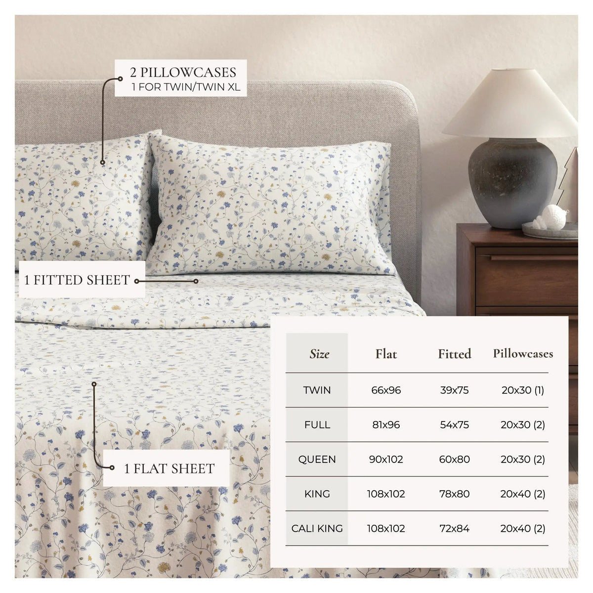 Turkish Cotton Flannel Sheet Set - Winter Floral Collection from PriceLows™