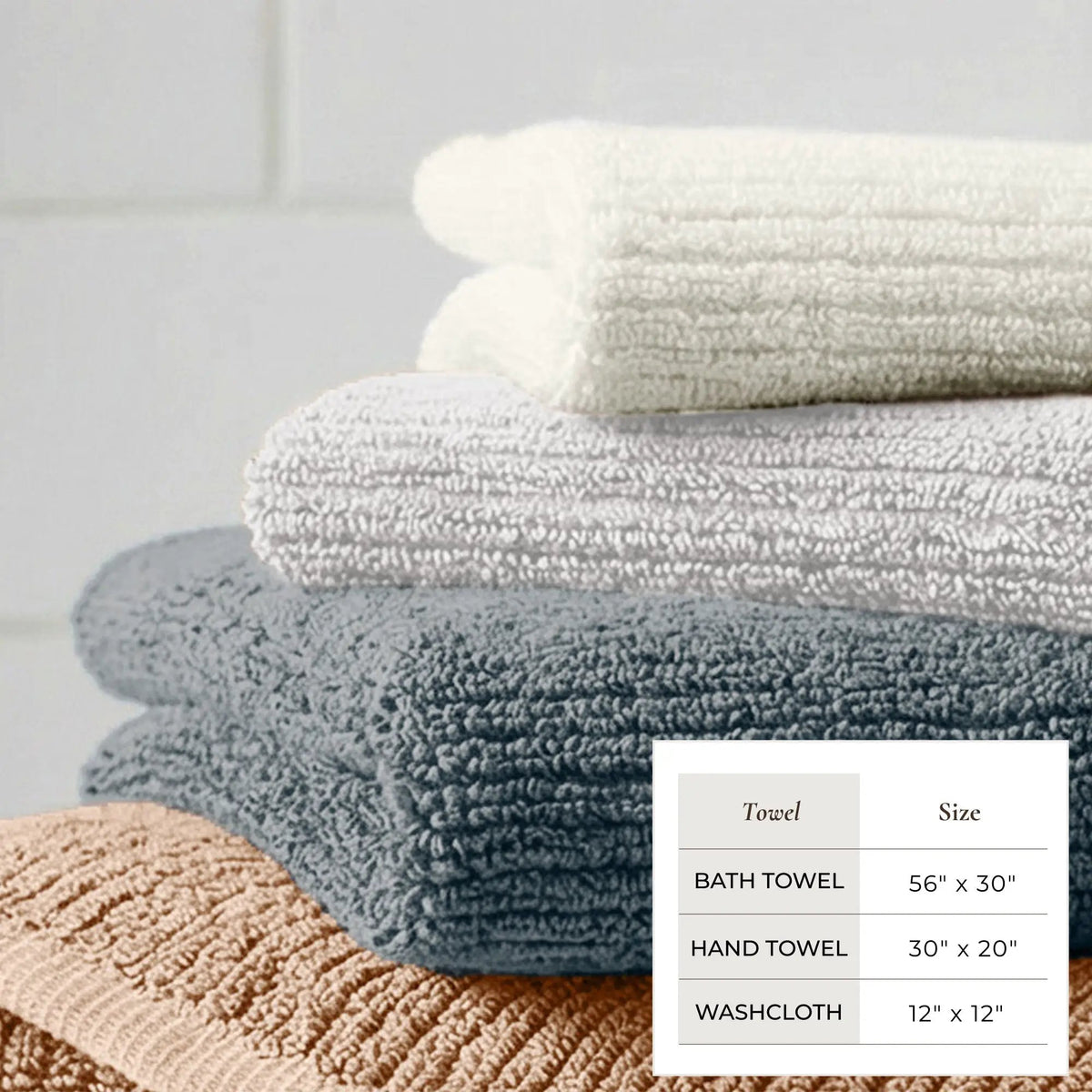 Turkish Cotton Ribbed 6-Piece Bath Towel Set - Georgiana Collection from PriceLows™
