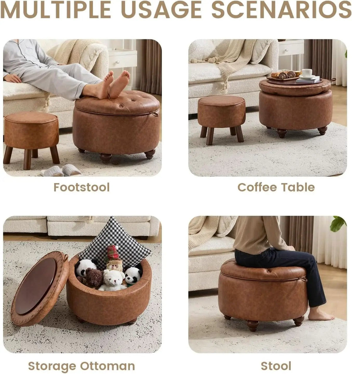Twenty FourInch Round PU Leatherette Storage Ottoman from PriceLows™