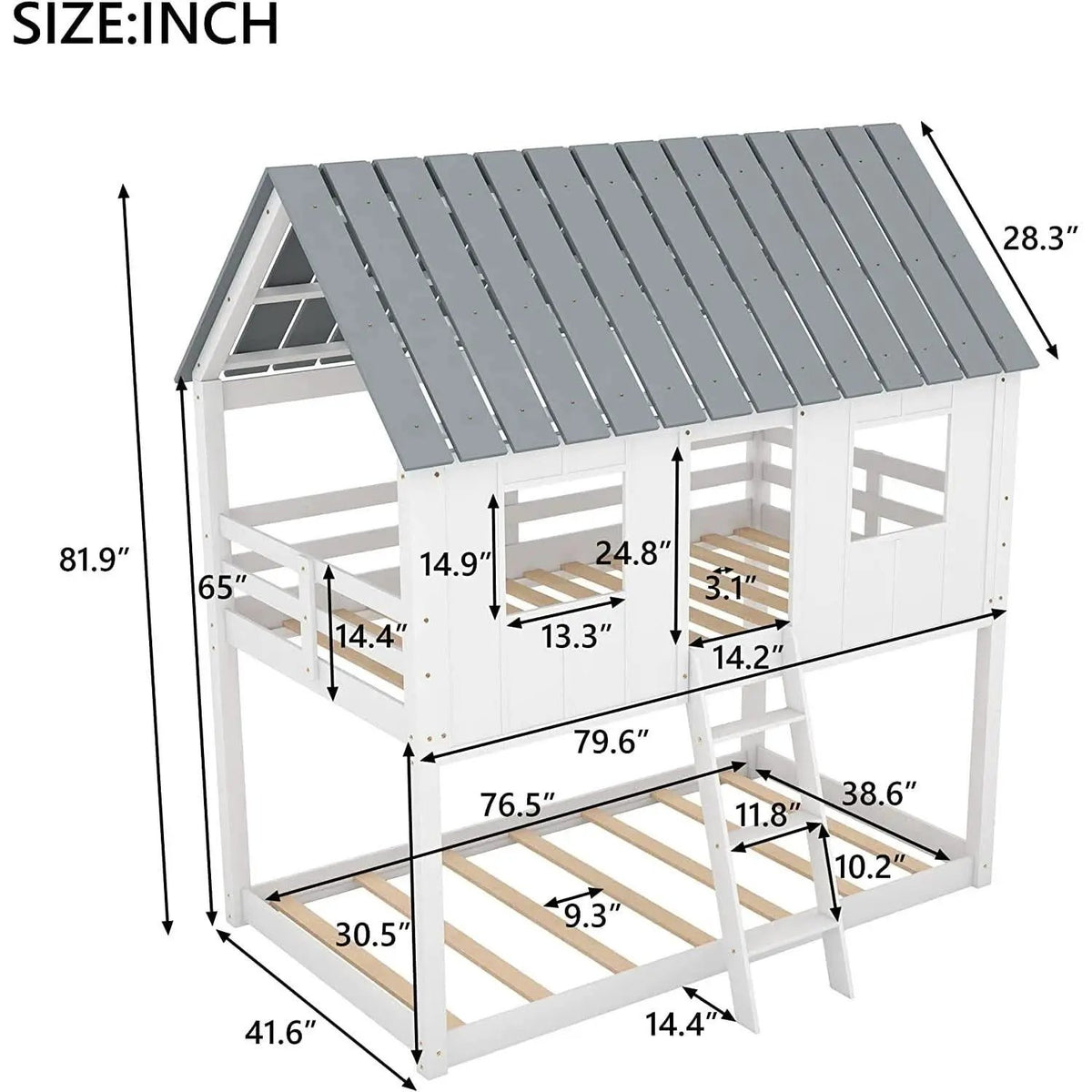 Twin House Bunk Bed With Playhouse White And Gray Finish from PriceLows™