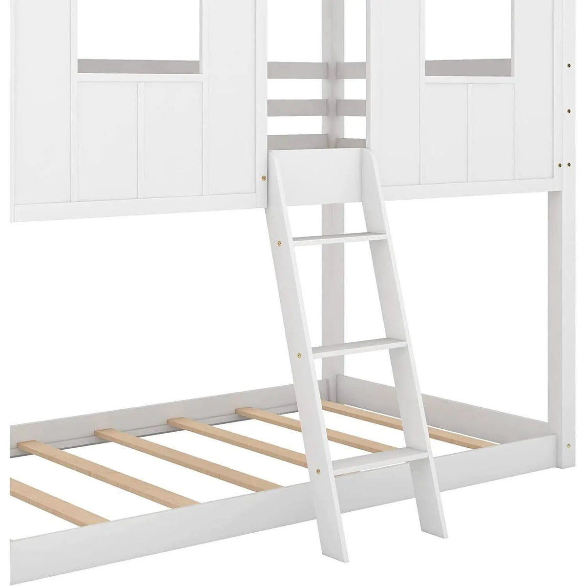 Twin House Bunk Bed With Playhouse White And Gray Finish from PriceLows™