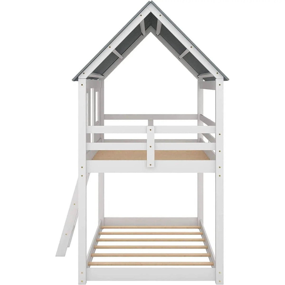 Twin House Bunk Bed With Playhouse White And Gray Finish from PriceLows™