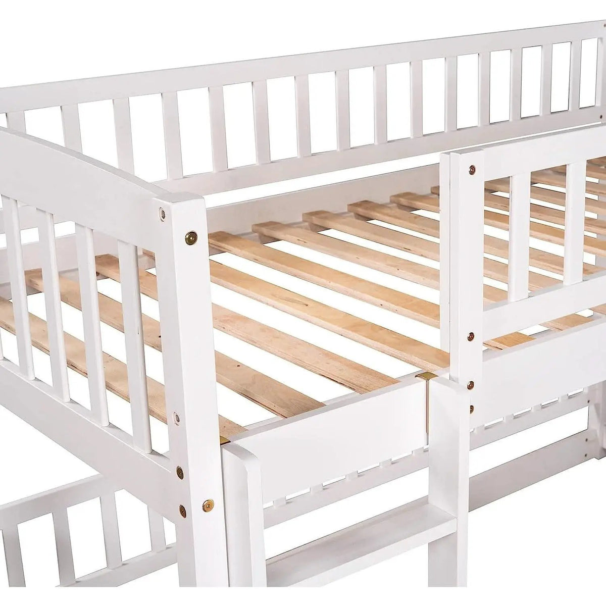 Twin Low Bunk Bed With Openable Fence And Slide White from PriceLows™