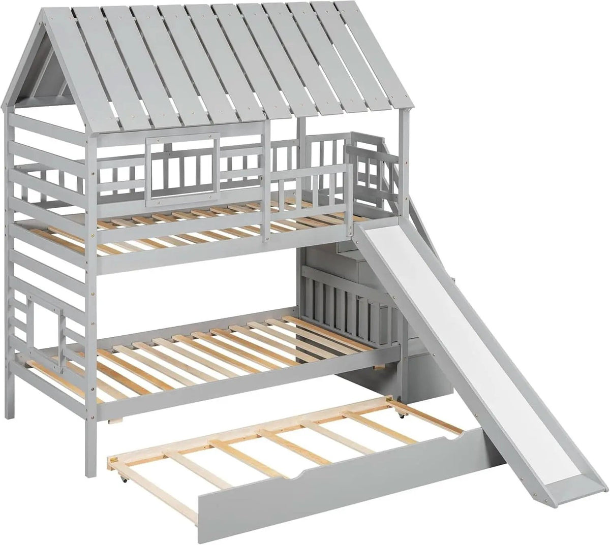 Twin Over Twin Bunk Bed With Slide For Kids Room Decor from PriceLows™