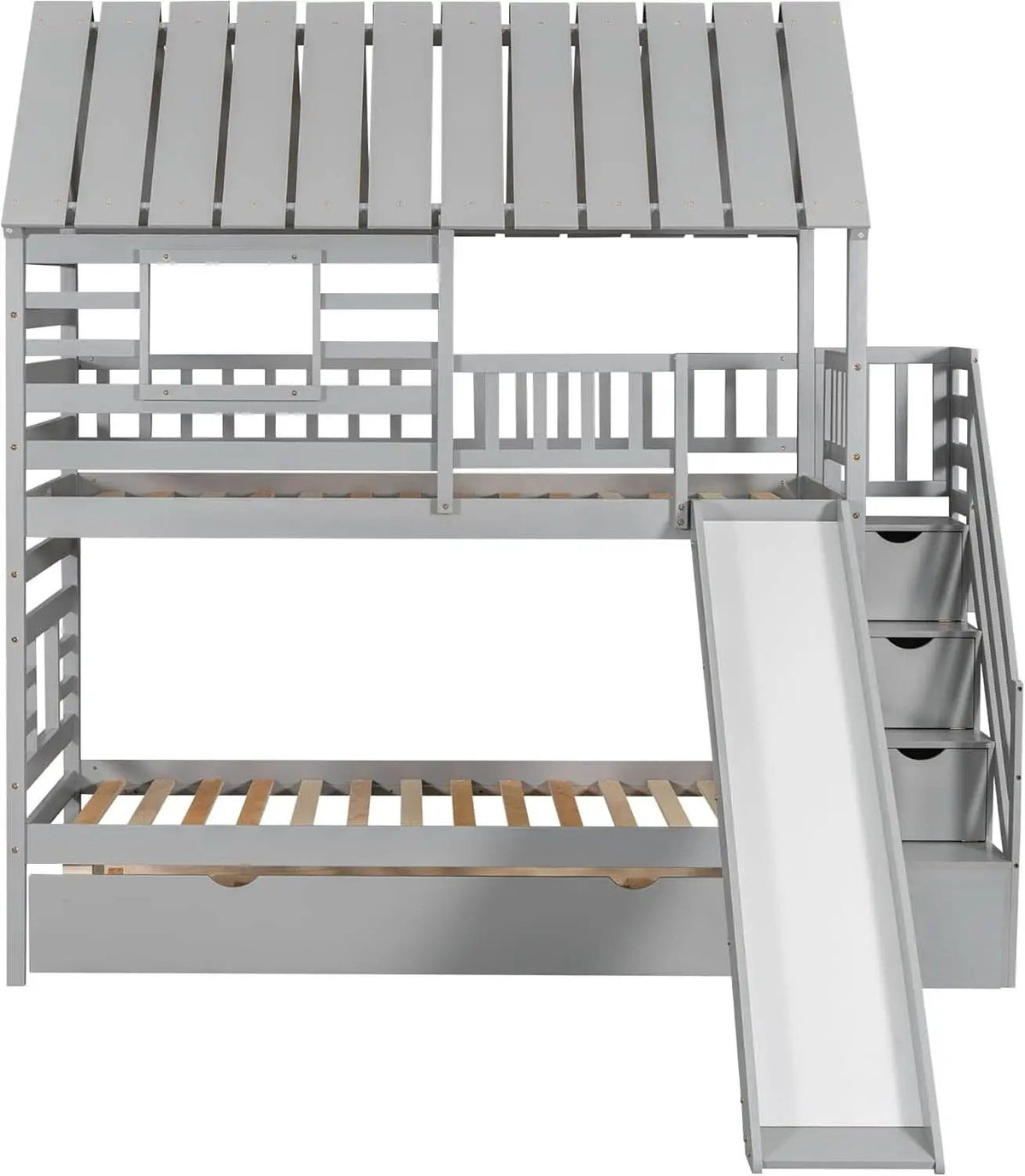 Twin Over Twin Bunk Bed With Slide For Kids Room Decor from PriceLows™