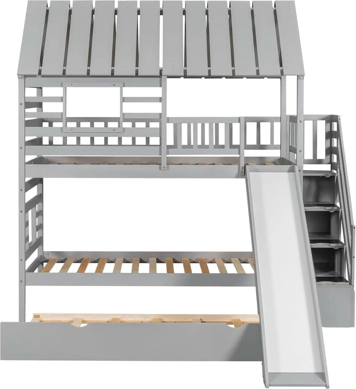 Twin Over Twin Bunk Bed With Slide For Kids Room Decor from PriceLows™