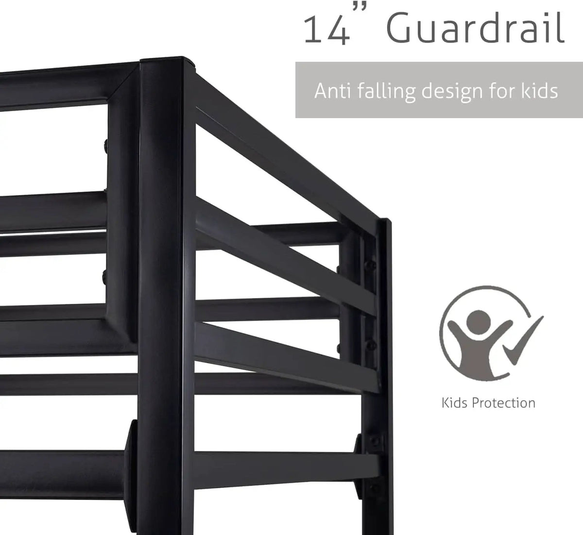 Twin Over Twin Metal Bunk Bed Black Guardrail And Ladder from PriceLows™