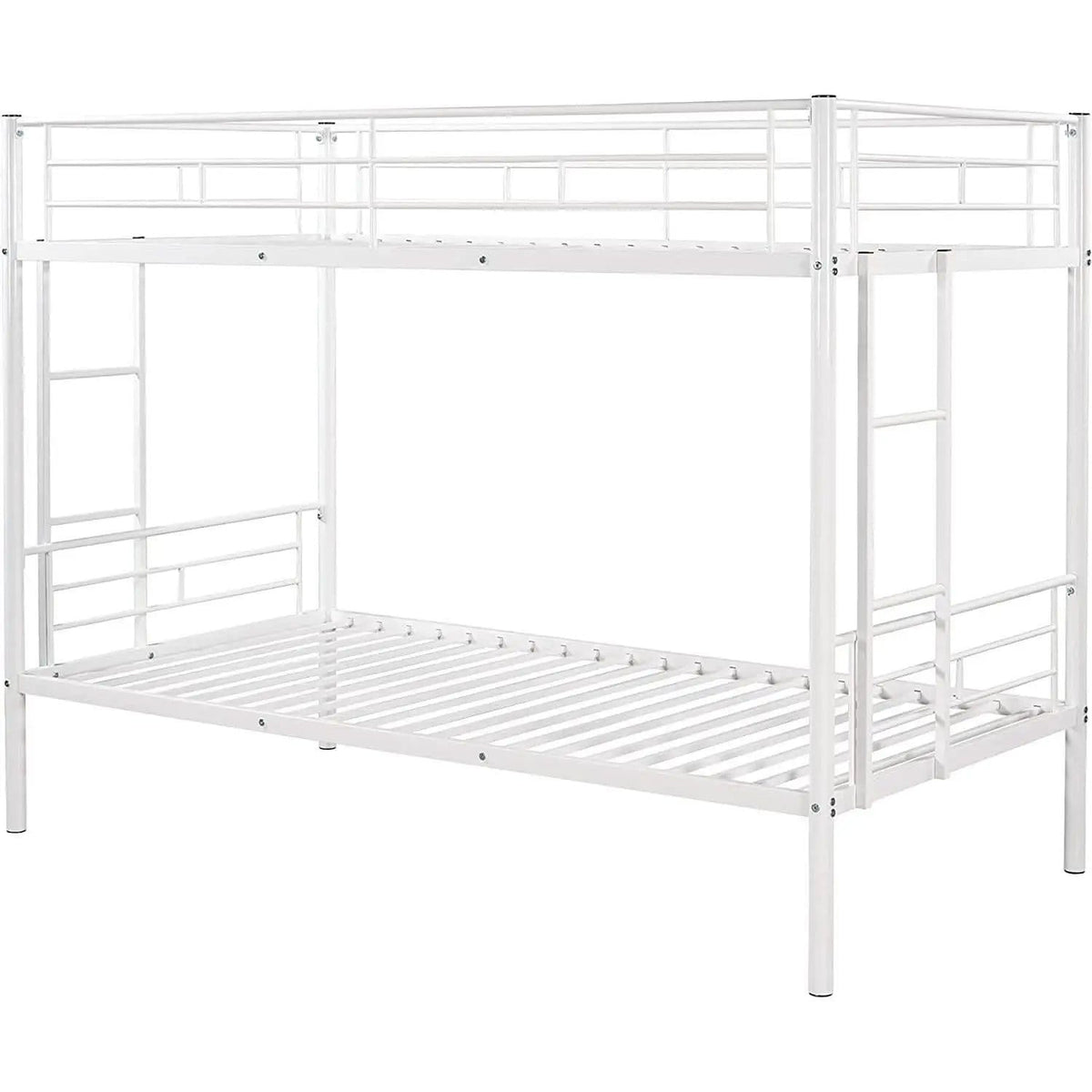 Twin Over Twin Metal Bunk Bed With 2 Ladders White from PriceLows™