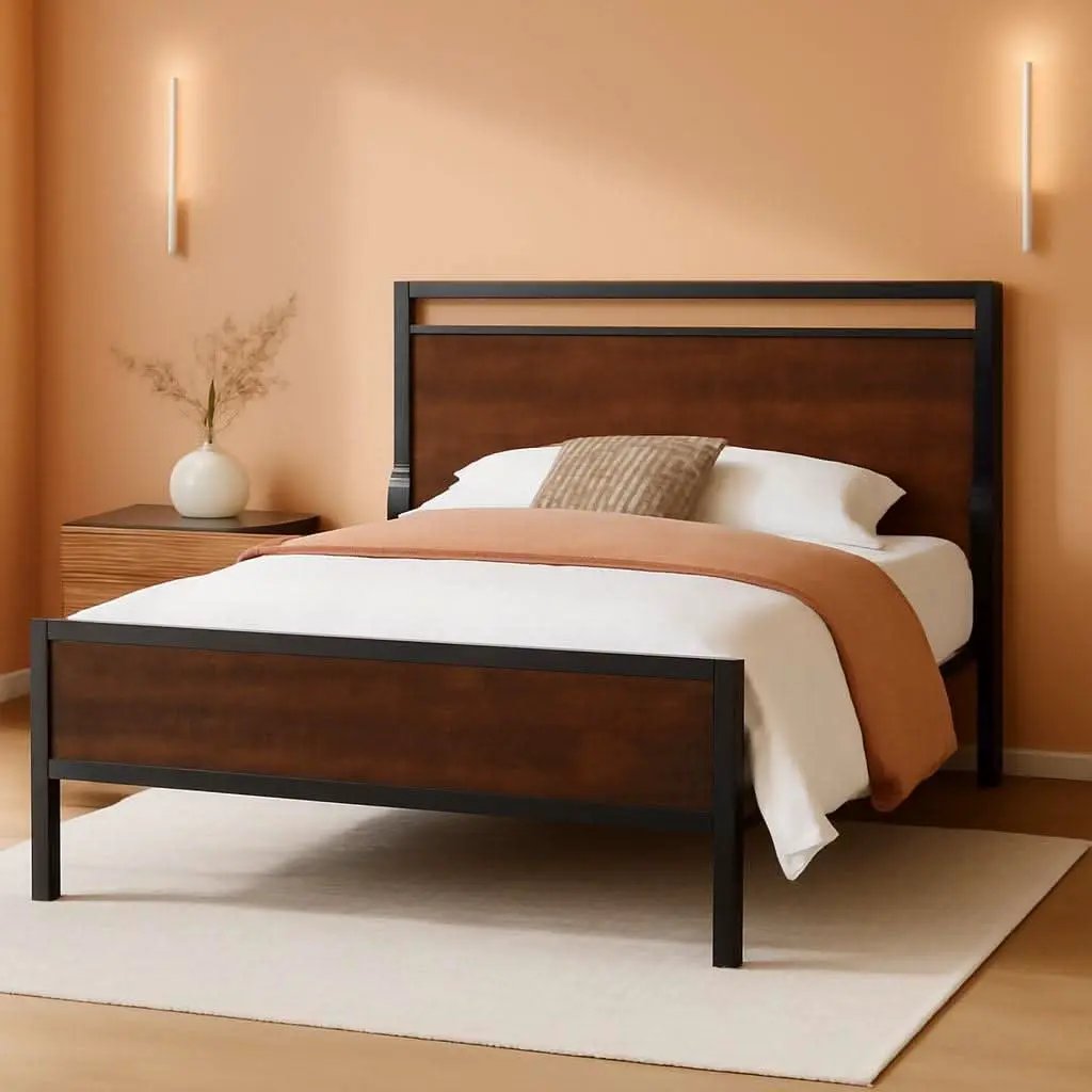 Twin Platform Bed Frame With Under Bed Storage Industrial Style