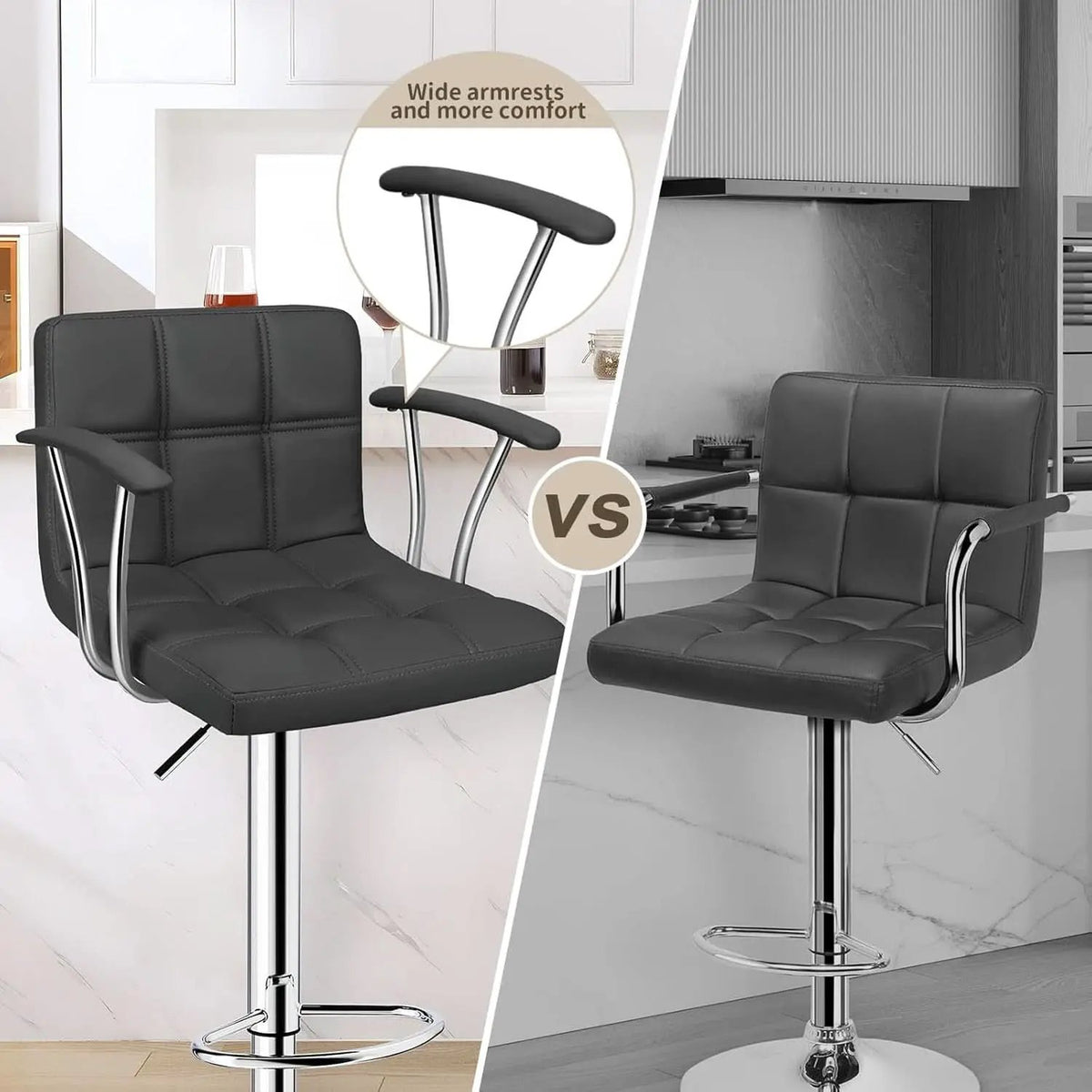 Two Adjustable Swivel Bar Stools With Back Grey PU Leather from PriceLows™