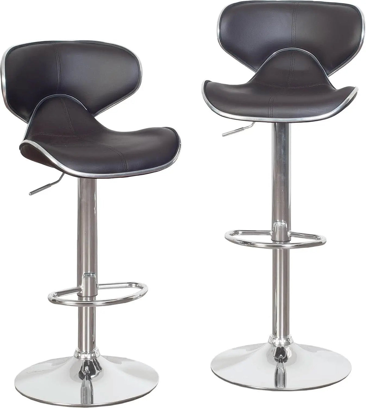 Two Brown Airlift Swivel Barstools With Chrome Base Adjustable Height 360 Degree Rotation from PriceLows™