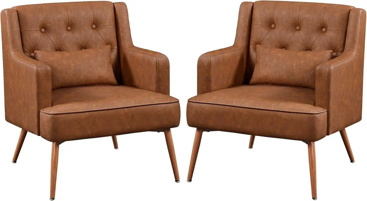 Two Brown Leatherette Mid Century Accent Chairs Set from PriceLows™