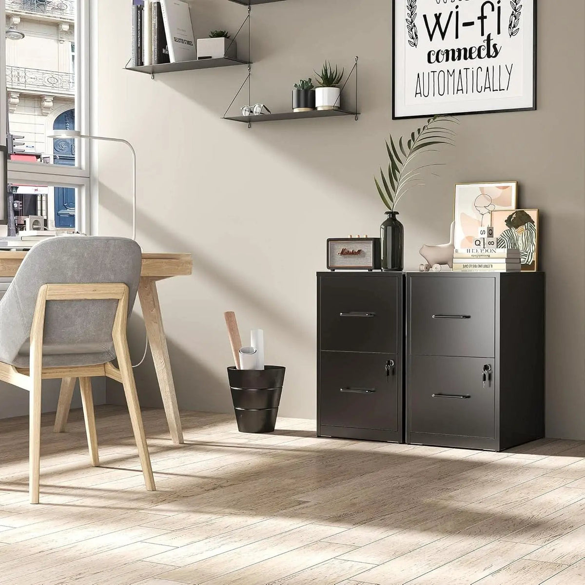 Two Drawer Locking Steel File Cabinet for Home Office Vertical Letter Size Black