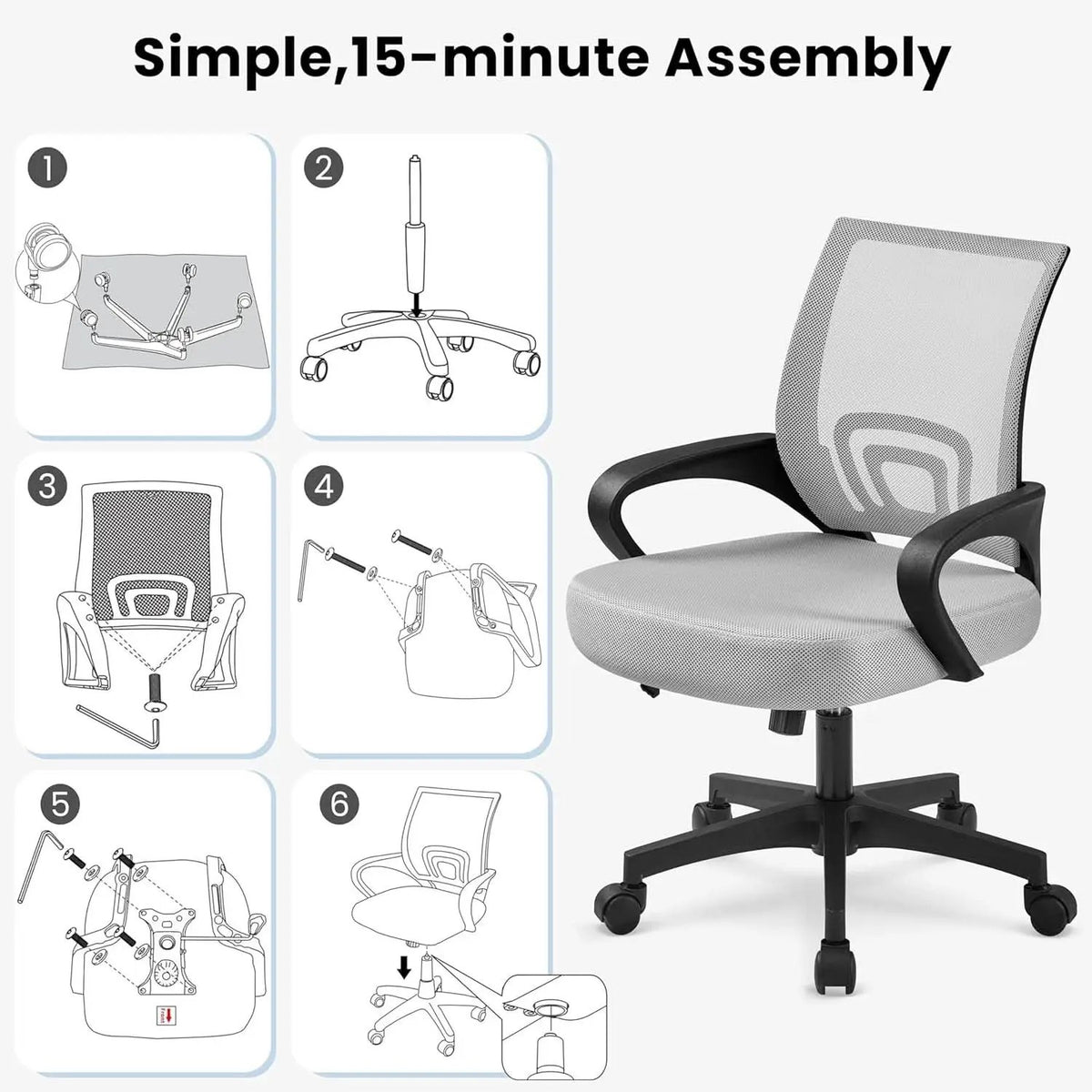 Two Pack Ergonomic Mesh Office Chairs With Lumbar Support And Adjustable Height Swivel Rolling Task Chairs Grey from PriceLows™
