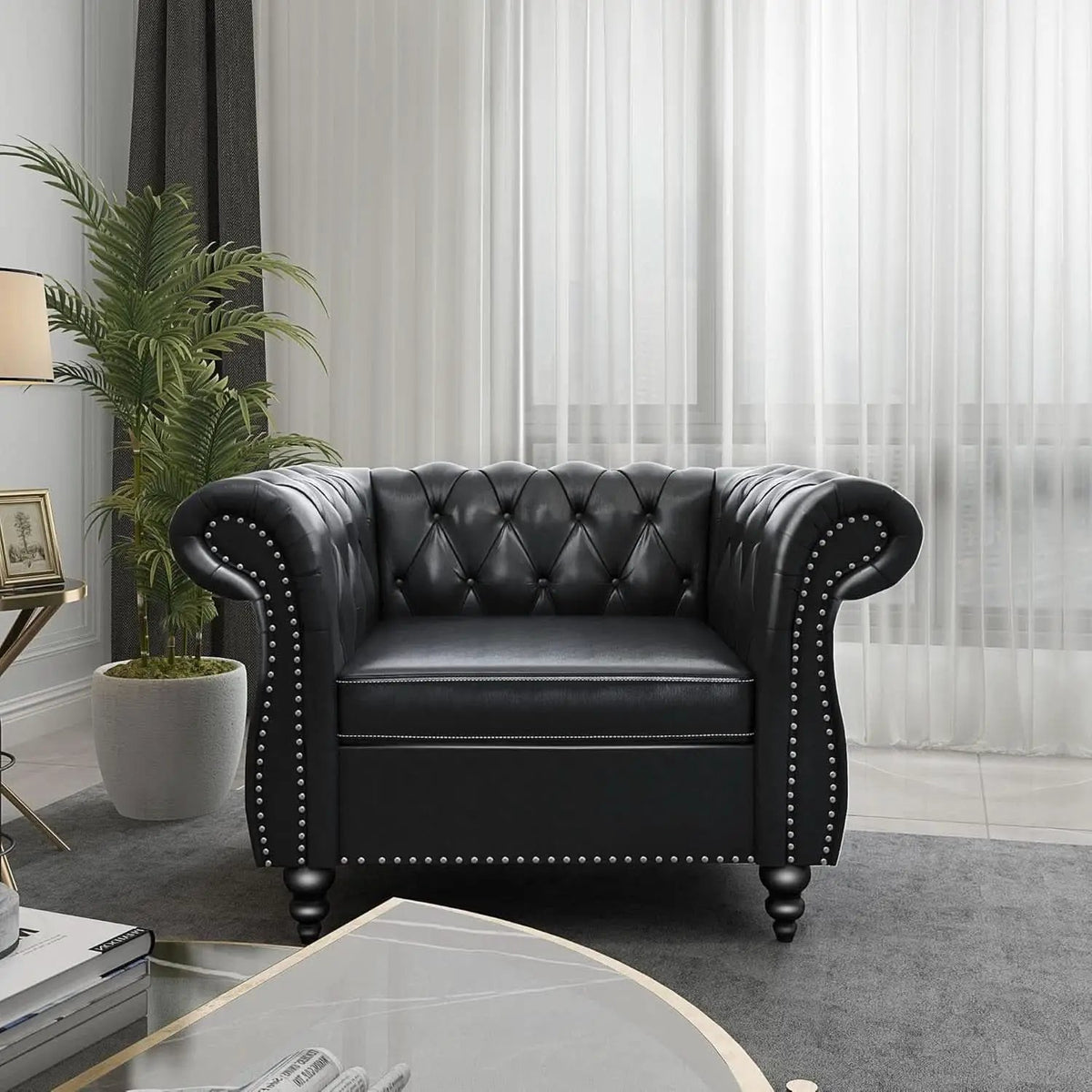 Two Piece Chesterfield Leather Living Room Set With Black Leather Loveseat And Chair from PriceLows™