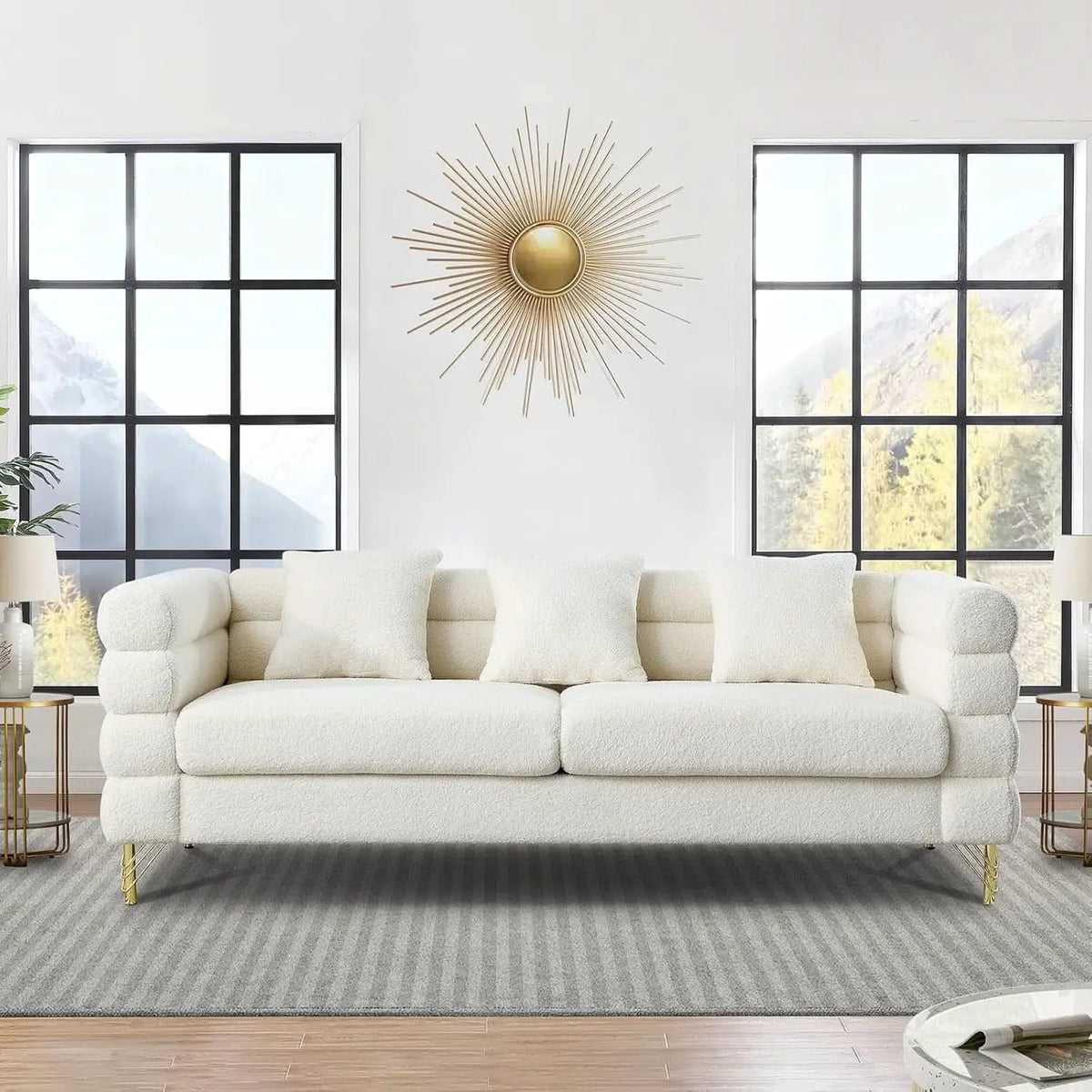 Two Piece Living Room Sofa Set White Teddy Boucle With Loveseat And Three Seater Deep Seat Cushioned Upholstered Sofa from PriceLows™