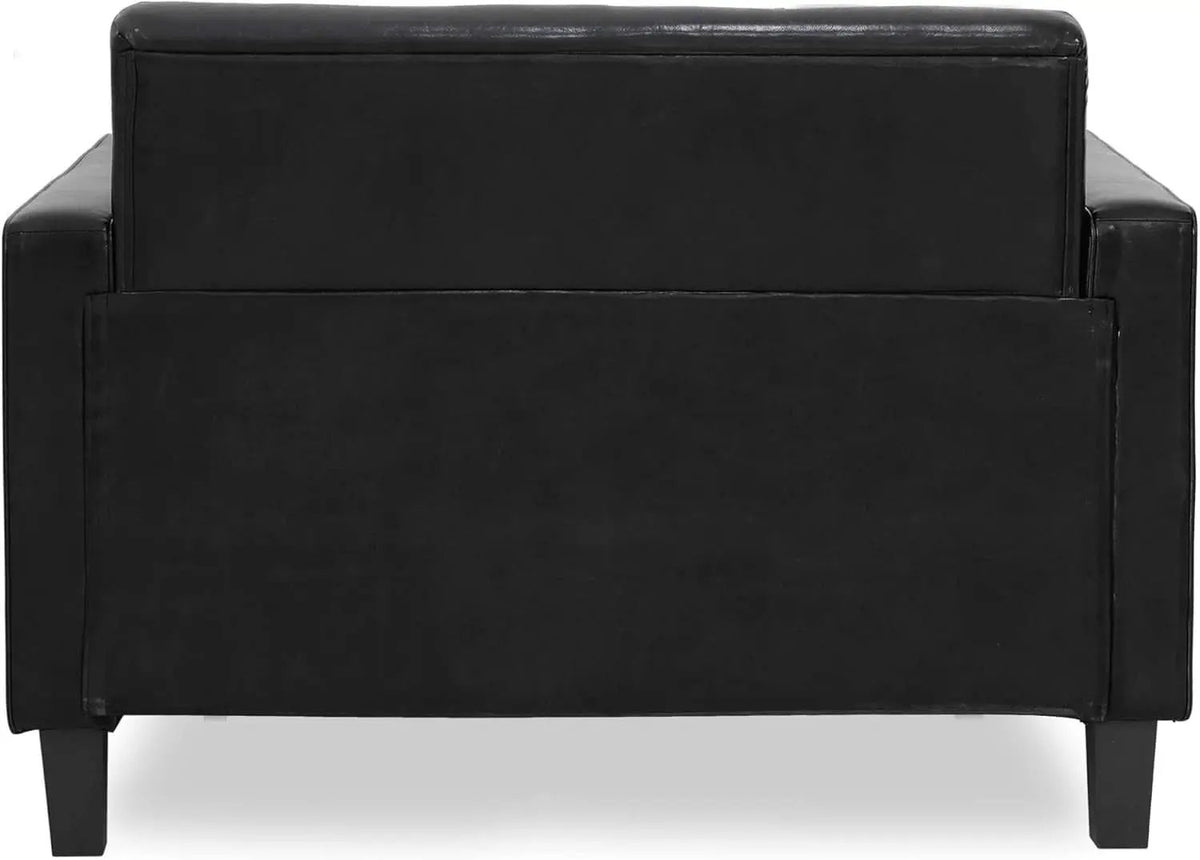 Two Seater Tufted Black Faux Leather Loveseat for Living Room from PriceLows™