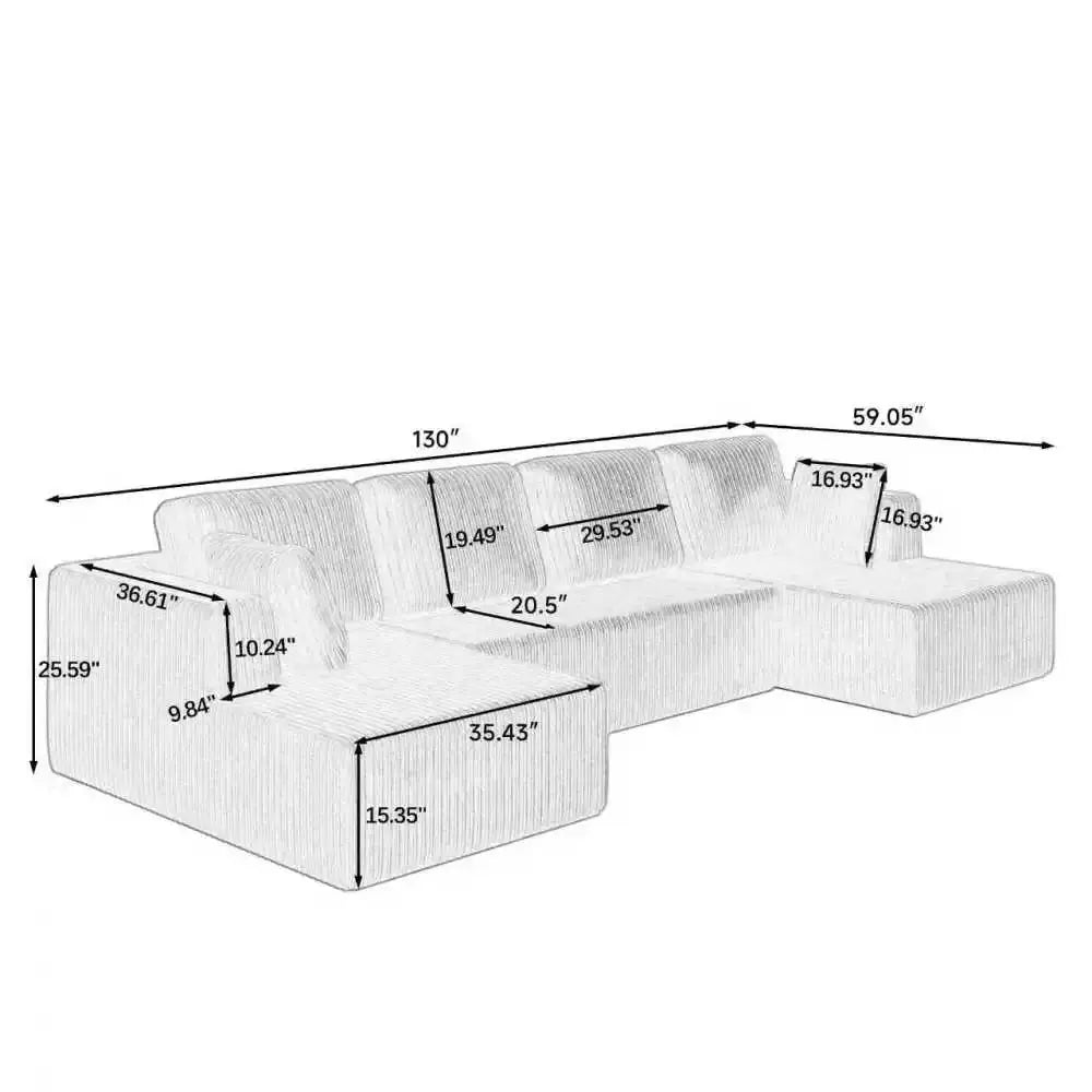 U Shape Modular Sectional Sofa | Corduroy | Sleeper Sofa | Width 2000-2400mm from PriceLows™