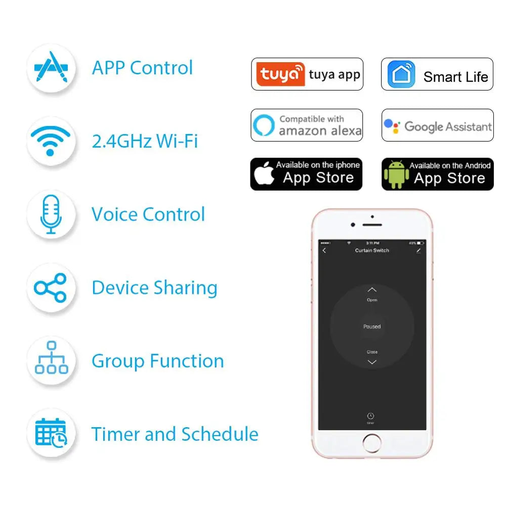 Tuya Smart Life WiFi Curtains Switch Connected Roller Shutters Control Blinds Motor Google Home Alexa Electric Window LoraTap from PriceLows™