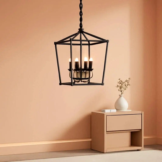 UL Black Industrial Lantern Chandelier 4 Light Pendant from PriceLows™