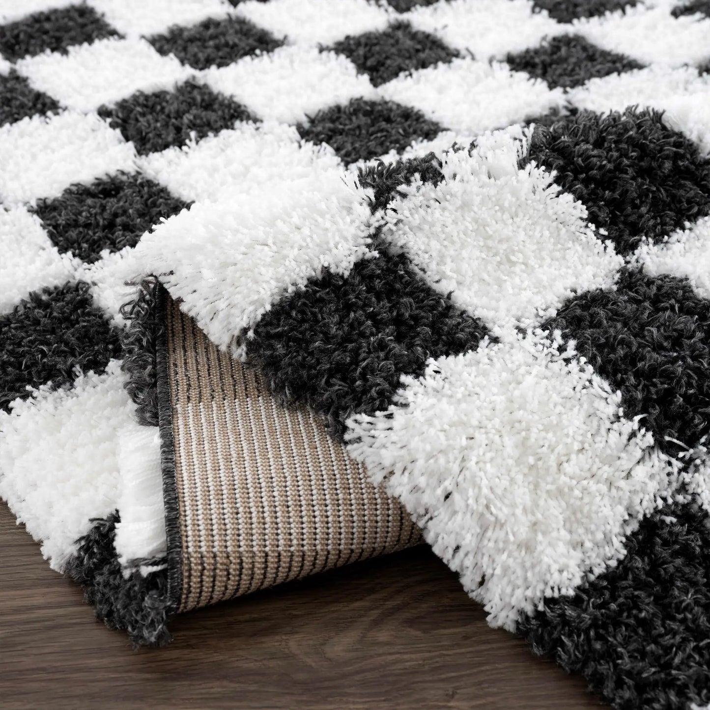 Atira Black & White Checkered Area Rug from PriceLows™
