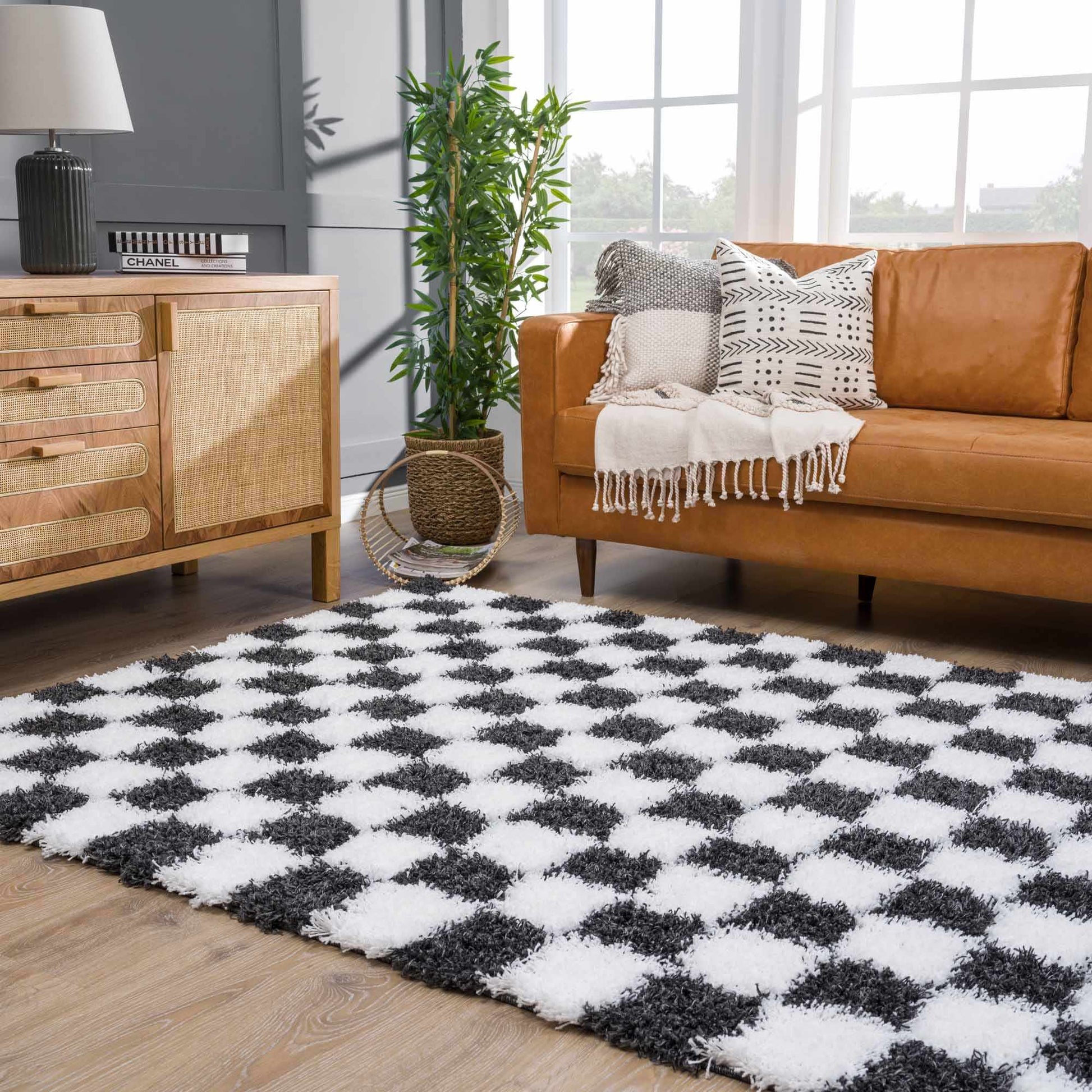 Atira Black & White Checkered Area Rug from PriceLows™