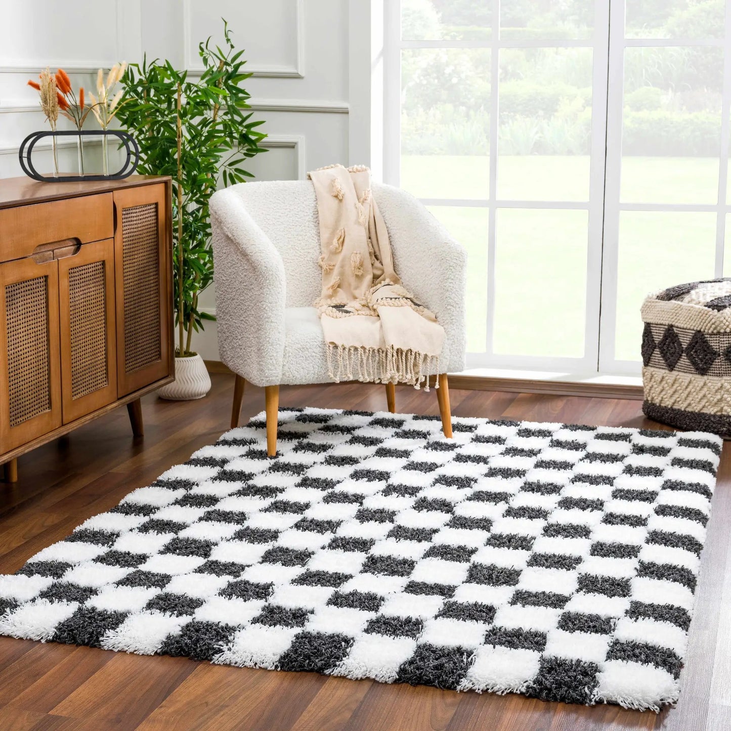 Atira Black & White Checkered Area Rug from PriceLows™