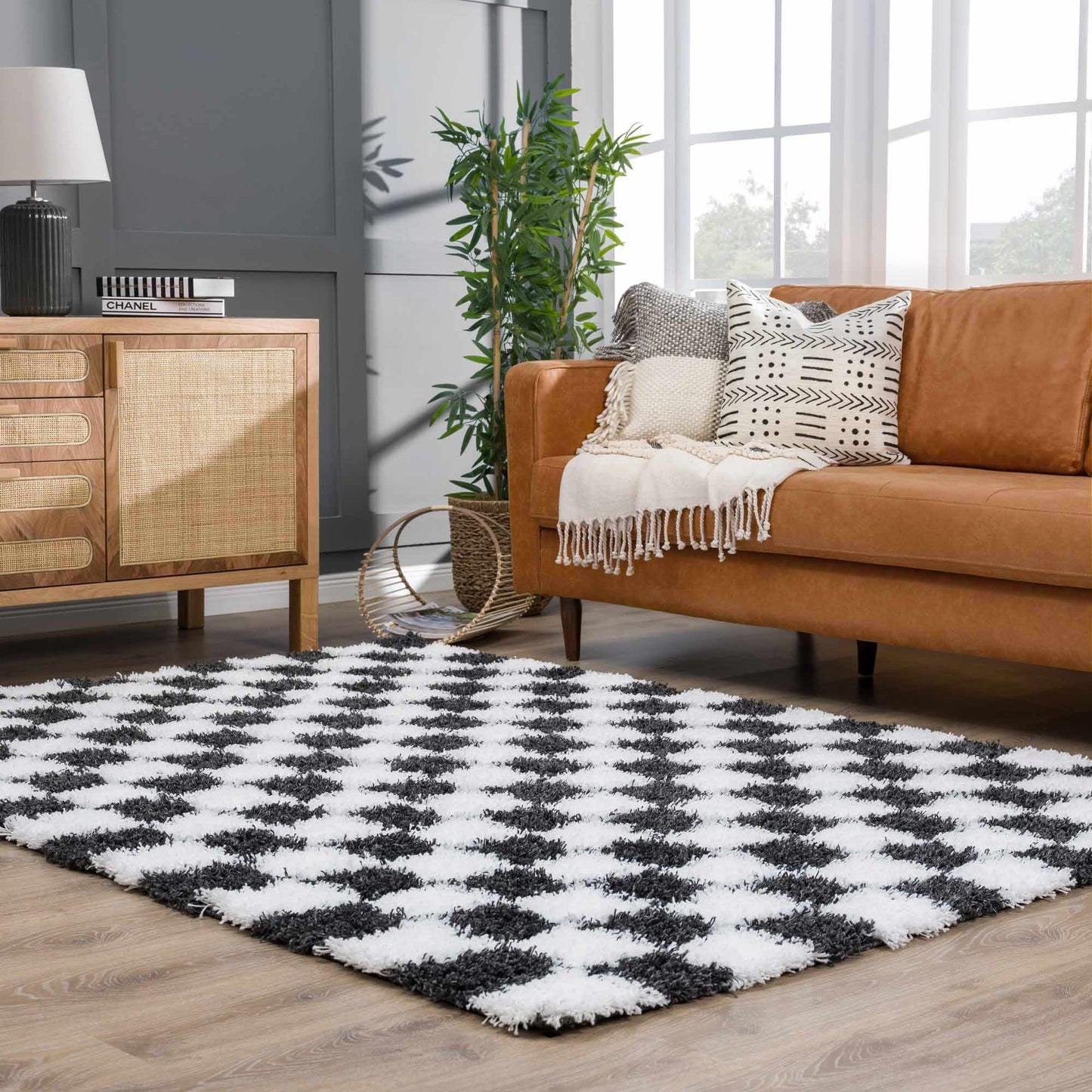 Atira Black & White Checkered Area Rug from PriceLows™