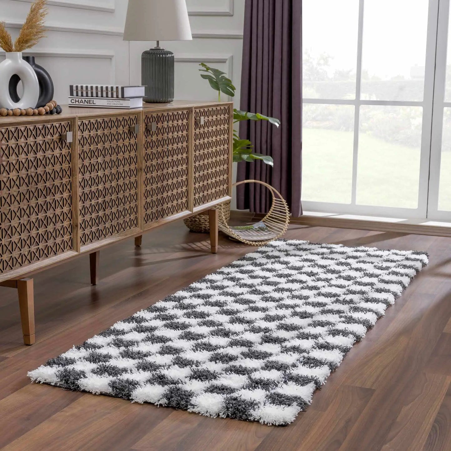 Atira Black & White Checkered Area Rug from PriceLows™
