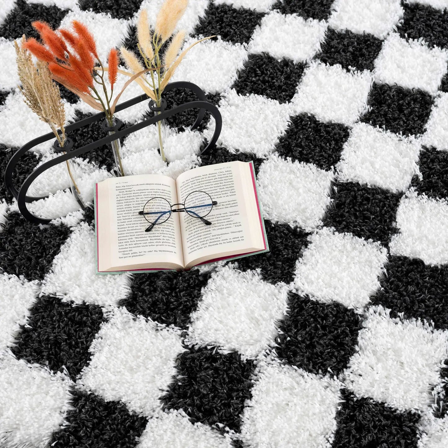 Atira Black & White Checkered Area Rug from PriceLows™