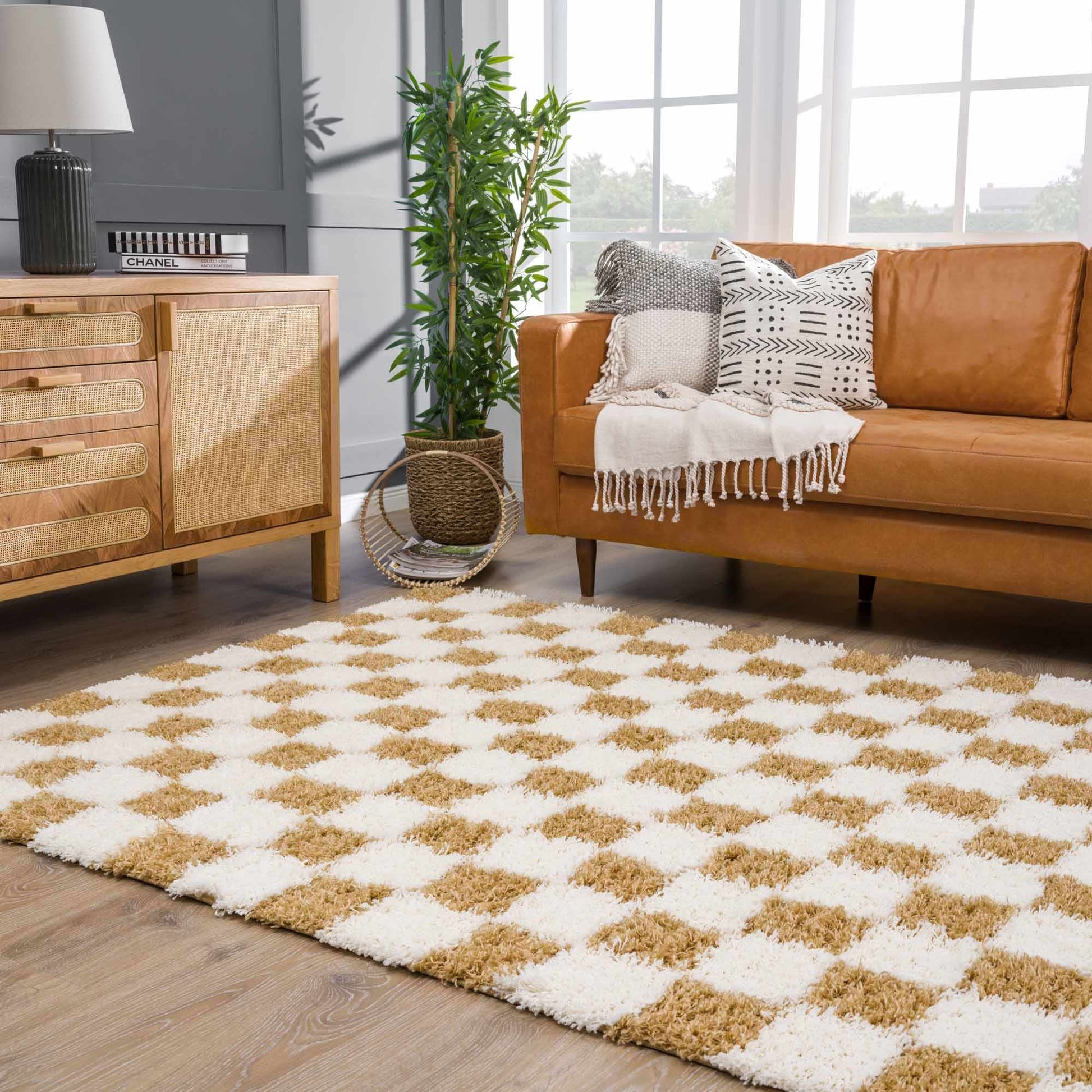 Atira Mustard Checkered Area Rug from PriceLows™