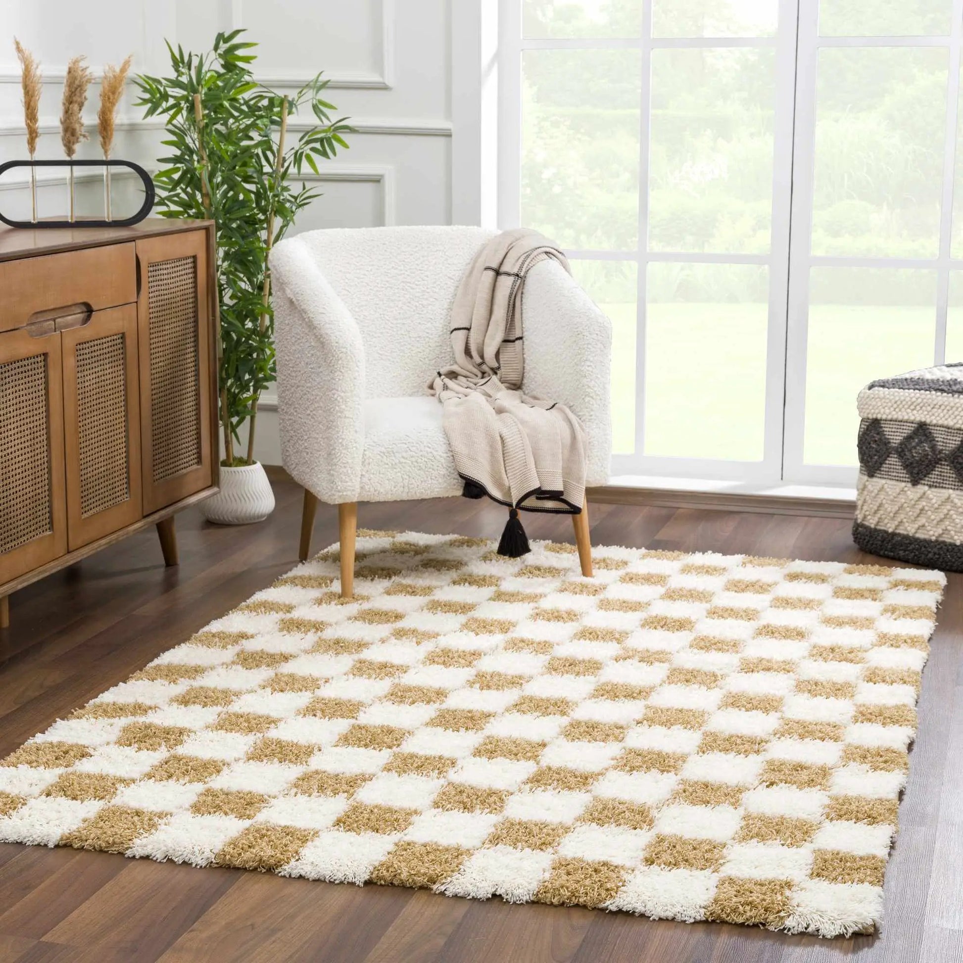 Atira Mustard Checkered Area Rug from PriceLows™