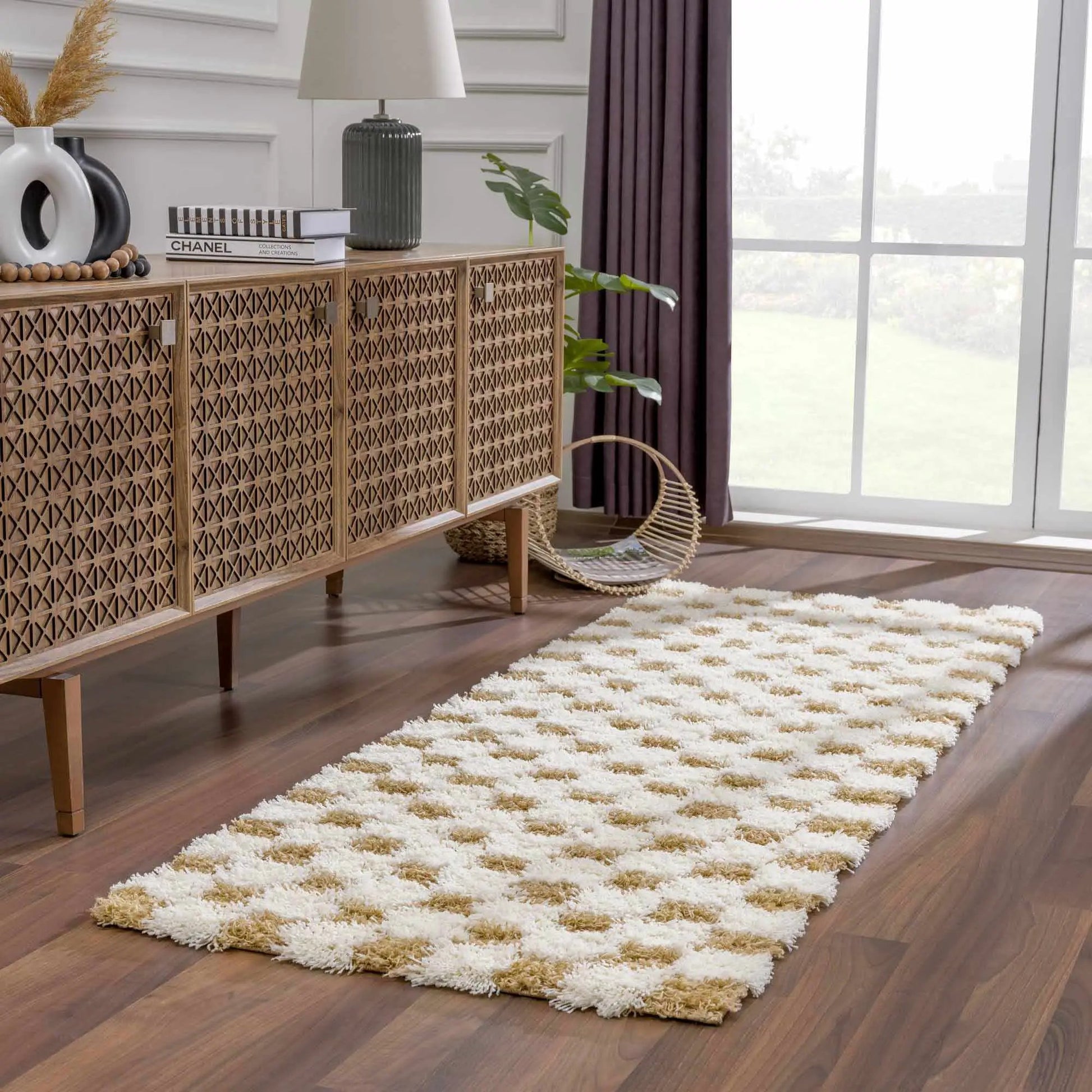 Atira Mustard Checkered Area Rug from PriceLows™