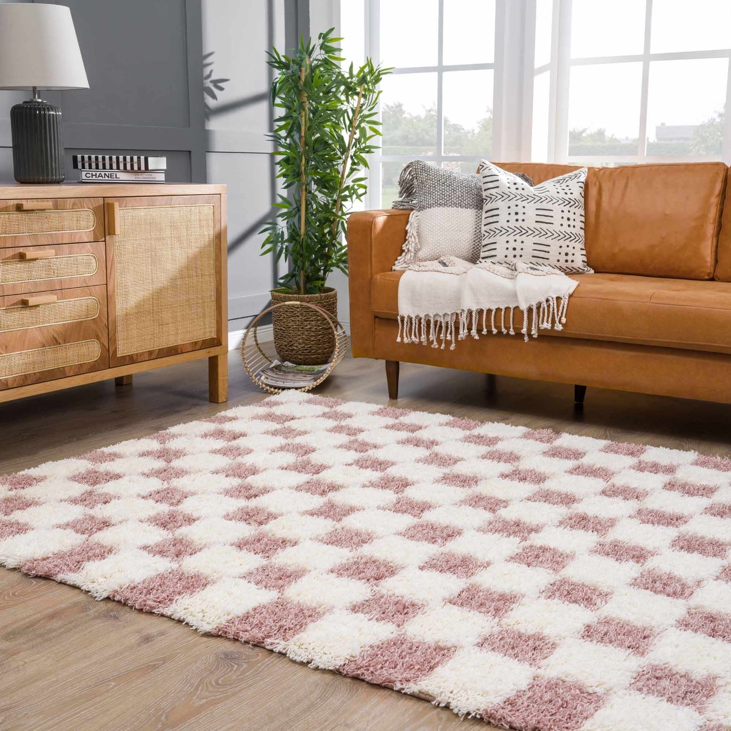 Atira Pink Checkered Area Rug from PriceLows™