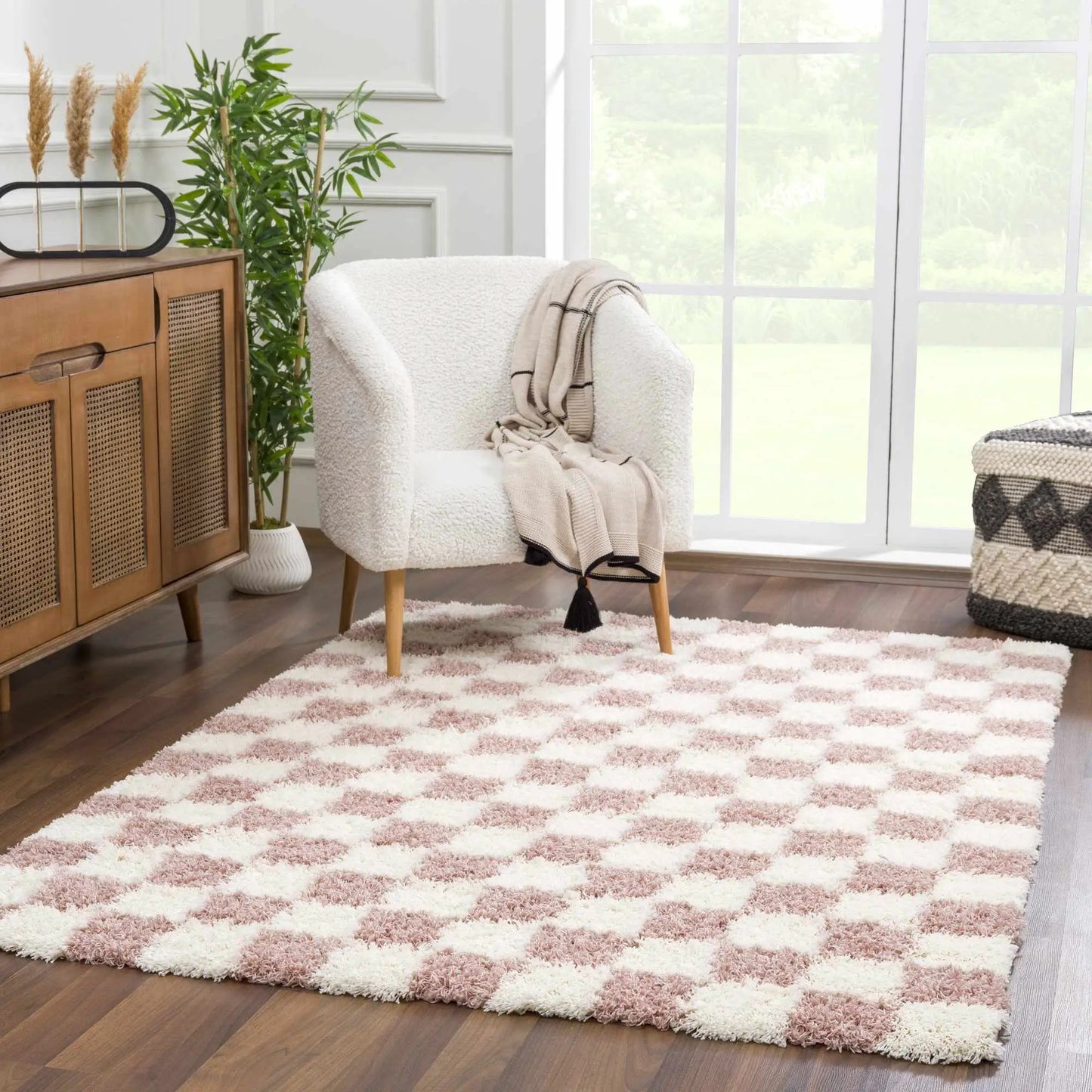 Atira Pink Checkered Area Rug from PriceLows™