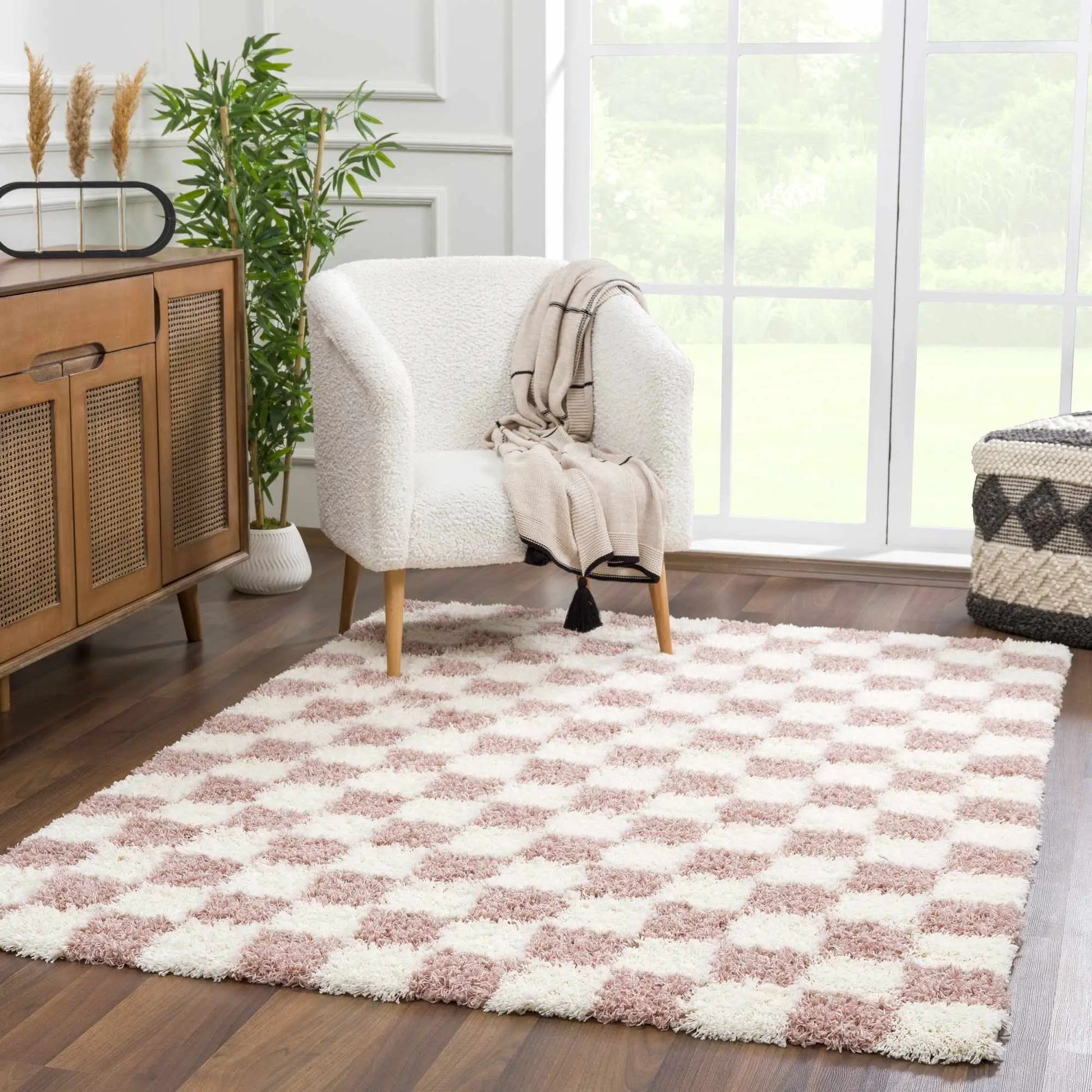 Atira Pink Checkered Area Rug from PriceLows™