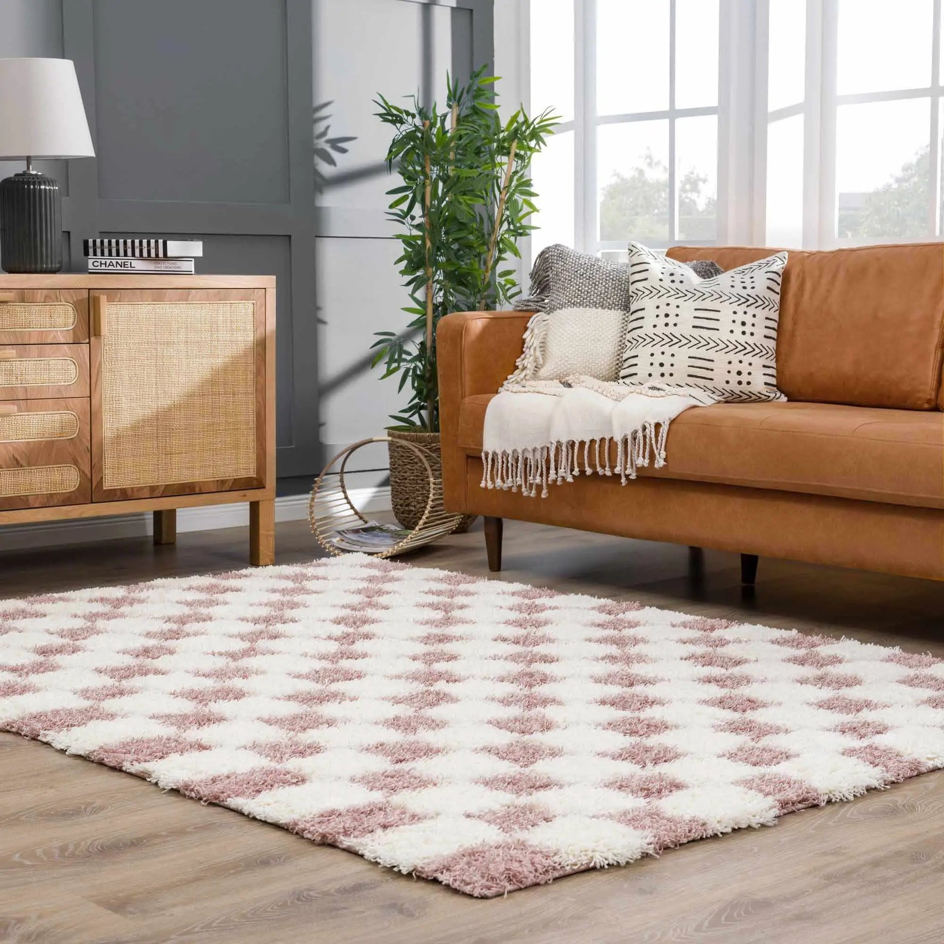 Atira Pink Checkered Area Rug from PriceLows™