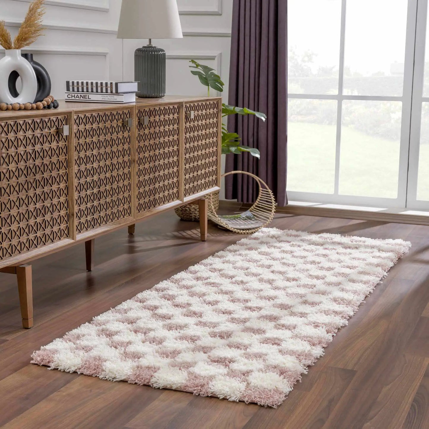 Atira Pink Checkered Area Rug from PriceLows™