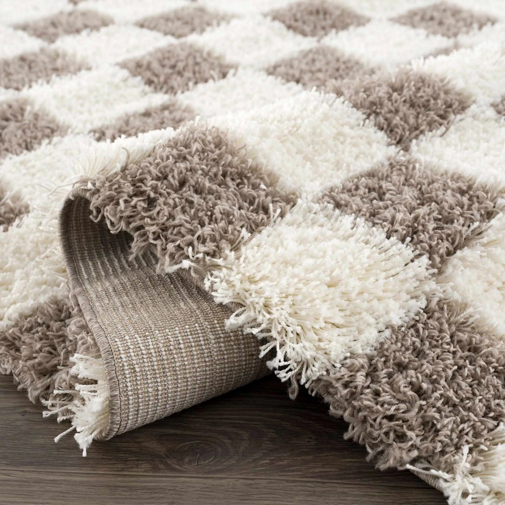 Atira Brown Checkered Area Rug from PriceLows™
